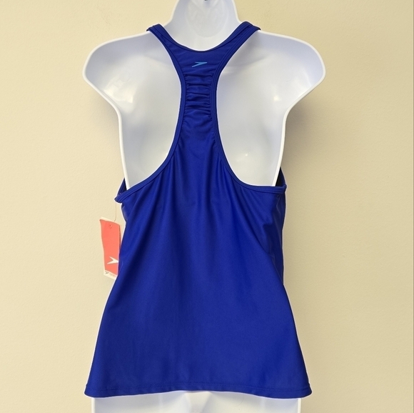 Speedo Shirred Racerback Tankini Swim Top Bora Bora Blue 14 - Picture 3 of 10